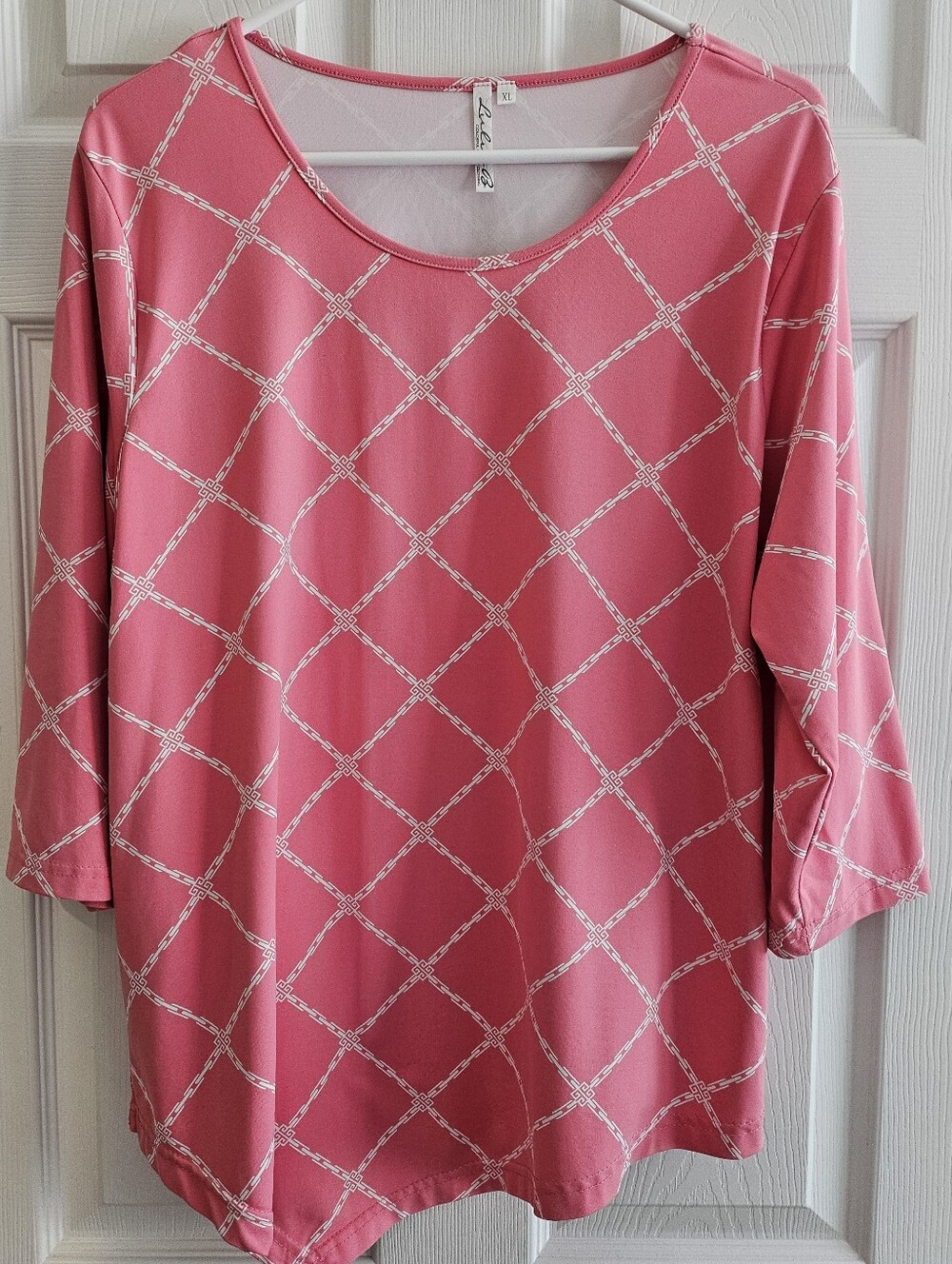 Lulu B XL Tunic Top Pink 3/4 Sleeve Asymmetric Hem Activeware Summer